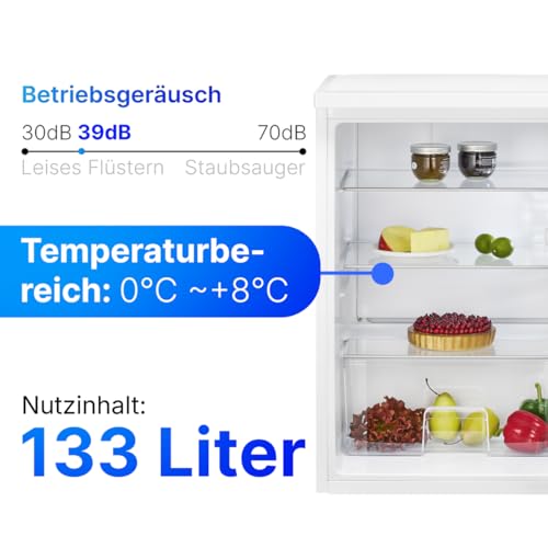 Bomann® Kühlschrank ohne Gefrierfach | Energieklasse D | 85cm | leise 39dB | 3 Ablagen | Türanschlag wechselbar | 133L | Kühlschrank klein mit Gemüsefach | Standardkühlschrank | VS 2195.1 weiß