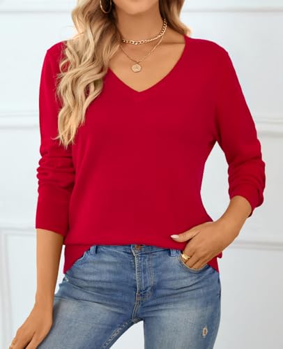 Image of QUALFORT Women's 100% Cotton Sweater, Basic Lightweight Long Sleeve Pullover