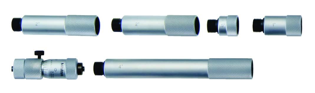 Mitutoyo 137-212 Tubular Vernier Inside Micrometer, Extension Rod Type, 2-12" Range, 0.001" Graduation, +/-5.00036" Accuracy, 5 pcs Extension Rods