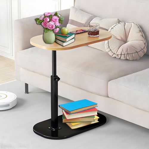 Höhenverstellbarer C-förmiger Beistelltisch mit 360° drehbarem Tablett, moderner tragbarer faltbarer Couchtisch für kleine Räume & Schlafsofas