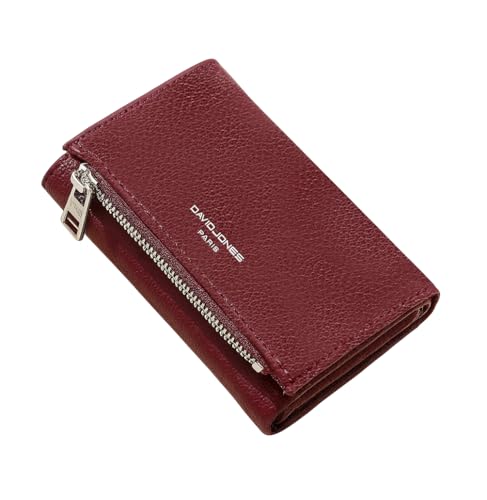 David Jones - Porte-Monnaie Femme Simili Cuir - Porte-Cartes Petit Portefeuille Cuir synthétique PU - Poche à Billets et Pièces - Rouge Bordeaux