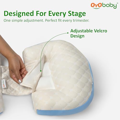 Image of OYO BABY Pregnancy Pillow H-Shape Adjustable Maternity Pillow | Velcro-Fit Belly & Back Support for Side Sleeping | Relieves Waist, Hip & Back Pain | Compact Pregnancy Support Pillow for Comfort- Blue