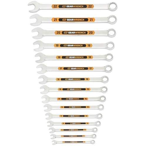 GEARWRENCH 15 Piece 12 Point Metric Hi-Viz Long Pattern Combination Wrench Set | 81902H