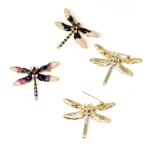 Image of Honbay 4PCS Chic Dragonfly Brooch Pins Enamel Alloy Cute Animal Dragonfly Brooches Odonate Breastpin Lapel Pins Hat Scarf Shawl Sweater Cardigan Clips
