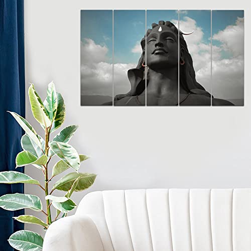 Image of Maxstone Adiyogi Shiva Shiv Meditating Wall Painting for Living Room, Bedroom, Office, Hotels,Drawing Room Wooden Framed Digital Painting (30x60 inch) M1234