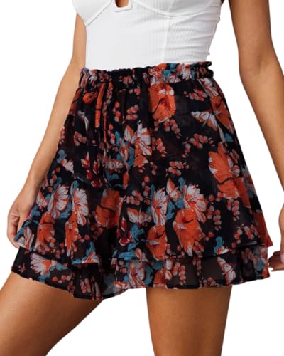 Image of Aoudery Flowy Shorts for Women Casual Boho Floral Skorts Ruffle Mini Skirts Running Tennis Butterfly Chiffon Shorts