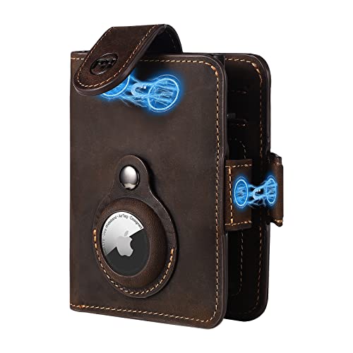 Airtag Wallet For Men, Crazy Horse Leather Wallet, Card Holder For 10-12 Cards, Rfid Protection, Credit Card Holder With Coin Pocket, Wallet With Magnetic Closure, Real Leather Wallet [Brown] #TOP23