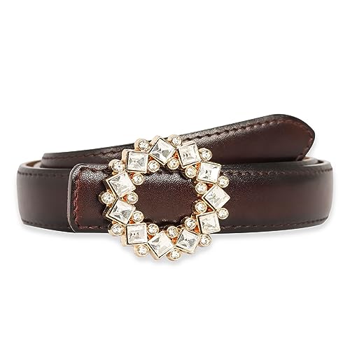 Image of Women's Fashion Classic Metal Buckle Leather Belt with Jeans Dress