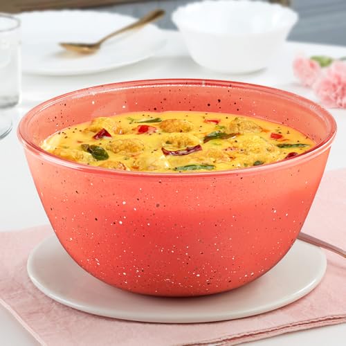 Image of Borosil 2 L Kube Pink Serving & Mixing Bowl | Made in India Borosilicate Glass Bowl for Kitchen & Dinning | Bowl for Mixing Dough, Salad, Batter | Microwave & Dishwasher Safe