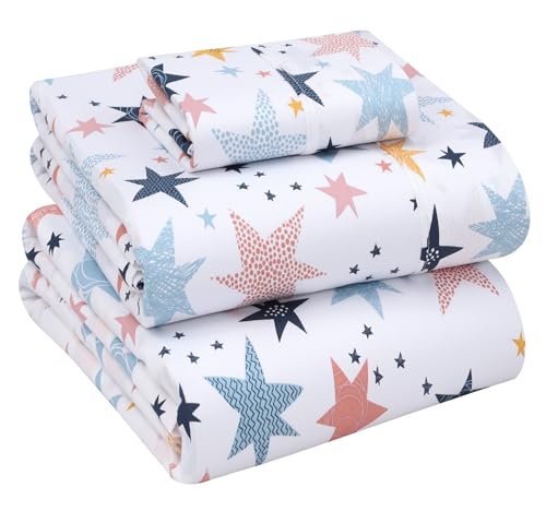Image of RUVANTI 100% Cotton Percale Sheets Twin XL, Fault Star | Crisp Cooling, Deep Pocket 16 inch, Soft Breathable & Durable, Hotel-Style 3 Piece Set