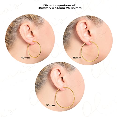 Olivia's Collection 14k Yellow Gold Bright Polished Hoop Earrings (12-50x2.0mm), Piercing to Lobe, Upper-Lobe for a Woman, Man, or Teen4