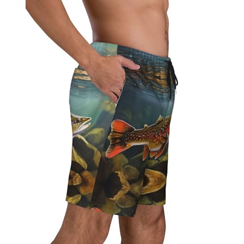 Brook Trout Fly Fishing Print Men's Beach Pants Lightweight Quick-Dry Swim Pants with Mesh Lining for Men3