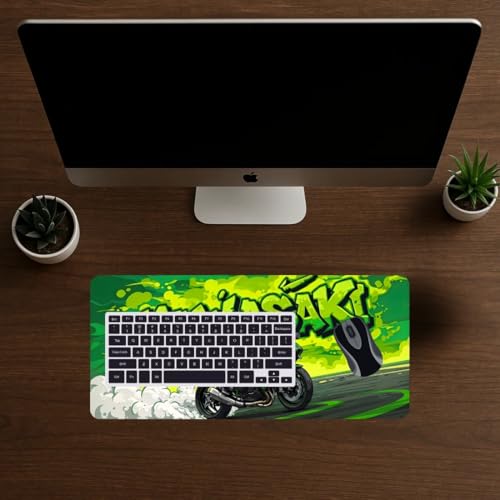 Image of Moto Edition Desk Mat 23x11 Inch - Racing-Themed Keyboard & Mouse Pad for Office, Home & Gaming | Non-Slip Rubber Base, Waterproof Surface, Supercar & Bike Inspired Table Mat (Green Rider)
