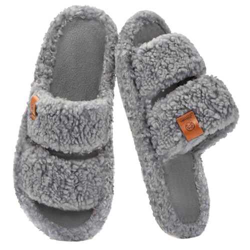 Donpapa Hausschuhe Damen Herren Gemütlich Weiches with Memory Foam Pantoffeln für die Übergangszeit Kunstalpaka Winter Warme Slippers Grau 270 EU38.5-40