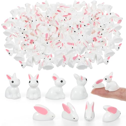 Yolev 100PCS Mini Bunny Figurines Resin Animals - Easter Miniature Rabbit Figurines for Easter Cake Toppers Garden Landscape Decor Egg Fillers DIY Terrarium Crafts Ornament
