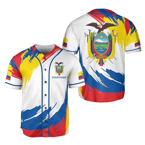 Generic Custom Ecuador Baseball Jersey, Personalized Name Ecuadorian Flag Shirt Men and Women, Team Jerseys Patriotic Ecuador Shirt (Polyester Blend, Ecuador 6), Large-5X-Large
