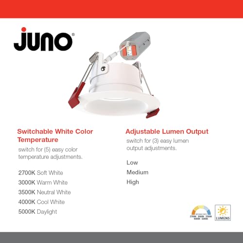 Image of Juno Canless LED Wafer Light, Miniature Downlight, 5-in-1 Switchable White Color Temperature, Adjustable Brightness, Deep Regressed Smooth Trim, 2-Inch, White (WF2 Dreg SM ALO25 SWW5 90CRI 120 MW M6)