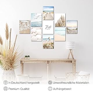 Novart- Tableau Décoration Murale- Plage et mer- To be relax- Decoration Chambre Salon- Prêt à être Accroché- 9 Cadres de 20x25 cm- Beige- N026091a