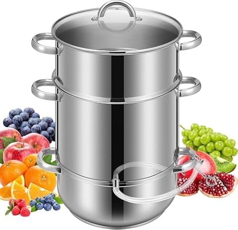 VIVOHOME Stal nierdzewna Sokowirówka Parowar Wyciskarka Sok Owoce Warzywa Parowar 10L z pokrywką ze szkła hartowanego 2 węże zacisk uchwyty pętli