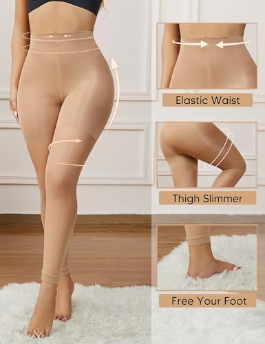 Image of Plus Size Sheer Tights for Women -70D High Waist Women's Pantyhose, Reinforced Toe Compression Pantyhose