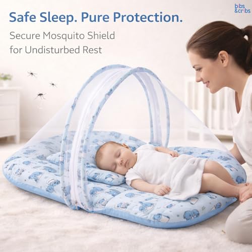 Image of Bibs & cribs Baby Bedding Set for New Born Mosquito Net for Newborn Infant 0 to 12 Months Soft Travel Sleeping Baby Bed Mattress with Pillow Portable Baby Nest for Boys and Girls