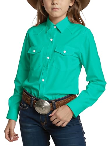Image of Noomelfish Girls Long Sleeve Western Pearl Snap Button Down Shirt Cowgirl Outfits Blouse Tops (5-14 Years)