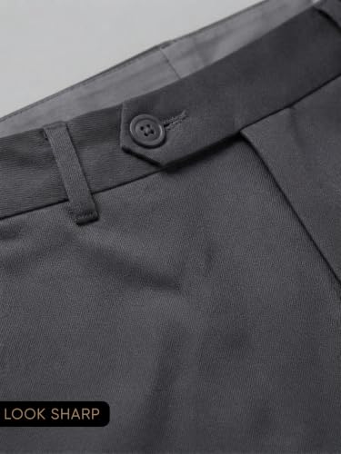 Image of GRECIILOOKS Men's Formal Cotton Blend Trousers, Slim Fit Office Wear Pants with Button Closure, Wrinkle Resistant Smart Casual Workwear Bottoms