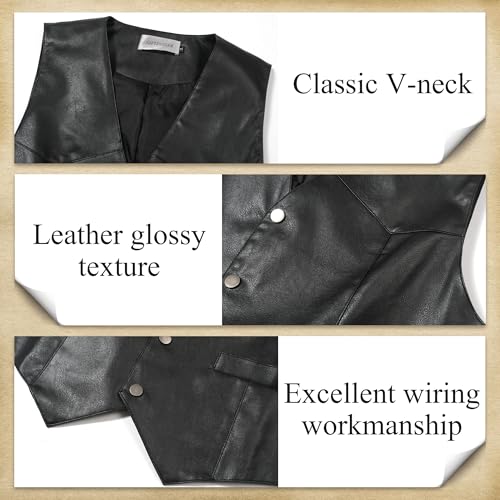 Men's Western Cowboy Vest,Vintage Cowboy Suit Vest with Bolo Tie,Slim Wedding Vests,Leather Light Casual Vests4