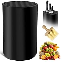 Messerblock ohne Messer - Moderner schwarzer Messerhalter mit Wellendesign, 20 Schlitze, abnehmbar für einfache Reinigung, inklusive Holzbürste und Aufbewahrungsbox