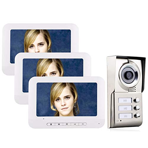 Video-Türklingel für zu Hause, 3 Apartments Video-Türsprechanlage, 3 Monitor 7 Zoll, IR-CUT HD 1000TVL wasserdichte Kamera mit Ruftaste
