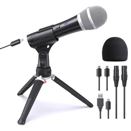 Borenbuir USB/XLR Podcast Dynamic Microphone, Studio Mic Kit with Volume Control, Pop Filter, Ideal for Vocal, Instruments Recording, Voice Over, Live Streaming (BL-550USB)