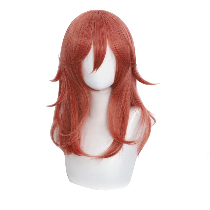 Image of LABEAUTE Anime Dark Orange Wig for Girls Women Cosplay Wig Long Curly Cosplay Wig with Bangs for CSM + Cap