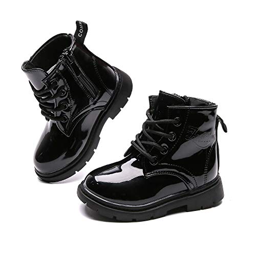 Komfyea Boy's Girl's Boots Waterpoor Bright Color Ankle Side Zipper Boots (Toddler/Little Kid) Black