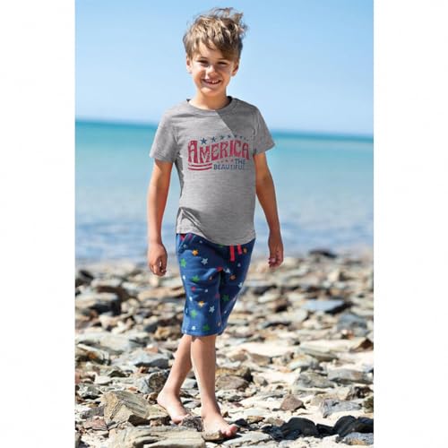 Image of IZYJOY Girl Boy 4th of July Shirt Kid America The Beautiful T Shirt USA Flag Star Stripes Patriotic Short Sleeve Tees Tops