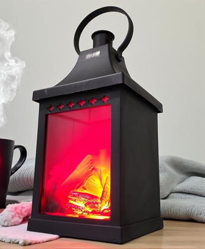 Image of Portable 25CM Artificial Fireplace LED Lamp with Realistic Flame Effect Hanging Lantern for Living Room, Bedroom, Indoor Decoration Electric Faux Fire Place Battery Operated Black