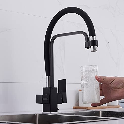 Grifo de Cocina Giratorio de 360° en latón Negro con purificador de Agua, Grifo multifunción para Fregadero, Ideal para Bares, Casas de Campo y Uso Comercial.