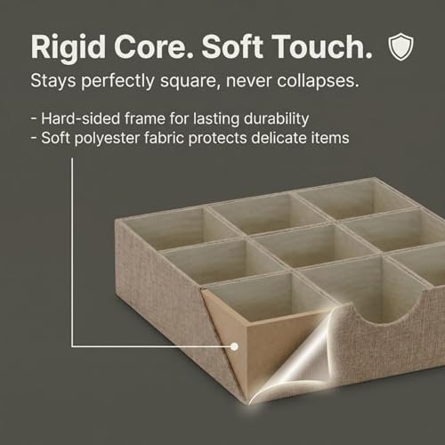 Image of Household Essentials Brown 723-1 Deep 9 Section Drawer Organizer Box for Storage | 12 in x 12 in 3.13