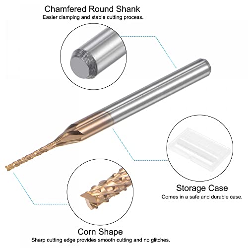 Image of uxcell End Mill CNC Router Bits, 1 /8 inch 3.175mm Shank 1mm x 7mm Titanium Coated Tungsten Carbide Engraving Milling Cutter for PCB Plastic Fiber Wood 4pcs