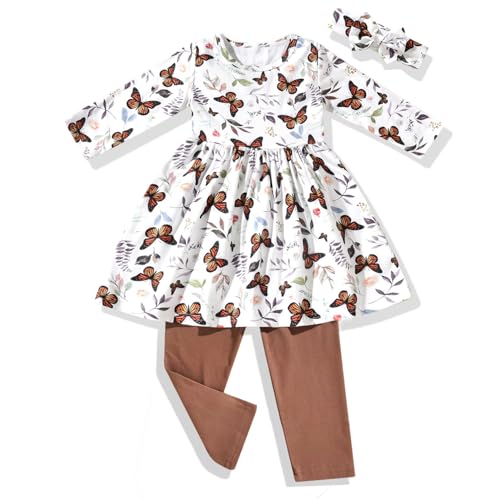 Image of Toddler Baby Girls-Fall-Clothes-Set Little Girls Floral Plaid Highlow Tunic Tops+Leggings Outfits Boutique Clothing