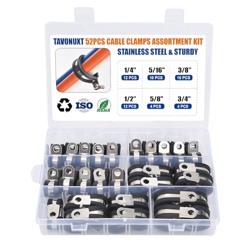 Tavonuxt 52PCS Cable Clamps Assortment Kit, 6 Sizes (1/4