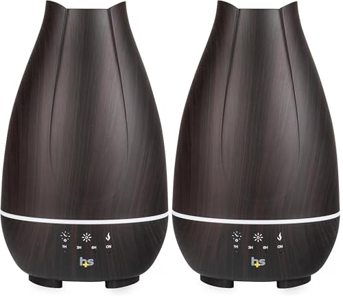 Image of HealthSmart Essential Oil Diffuser, Cool Mist Humidifier and Aromatherapy Diffuser with 500ML Tank Ideal for Large Rooms, Adjustable Timer, Mist Mode and 7 LED Light Colors, Brown (Pack of 2)