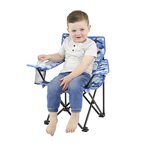 Emily Rose Kids Toddler Sturdy Indoor/Outdoor Beach Quad Camping Tailgate Chair | Girls Boys Blue Camo Folding Travel Lawn Chair With Child Safety Lock, Cup Holder And Carry Case #TOP4