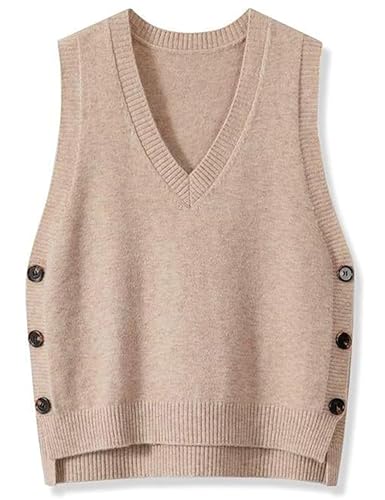 Womens Knit Sweater Vest Side Button Down Pullover Sleeveless V Neck Knit Sweater Vest