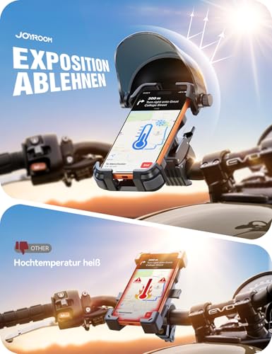2026 JOYROOM Handyhalterung Fahrrad mit Sonnenblende, Handyhalter Motorrad Anti-Reflex, 1S-Montage, Universal Handy Halterung Fahrradlenker Kompatibel mit iPhone 17/16 und Samsung S26 (4,7-7 Zoll)
