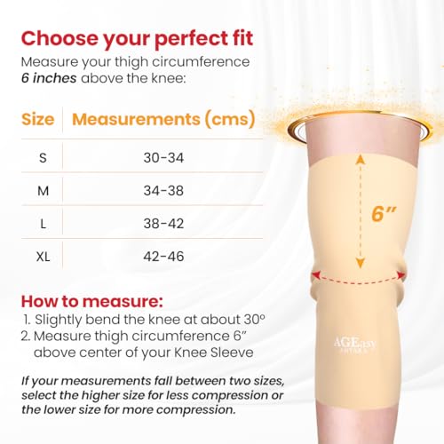 Image of AGEasy Premia Knee Sleeves (Max Group) Compression Stockings, Lightweight, Soft Fabric, Breathable, Elastic, Durable, Skin-Friendly Design (Large)