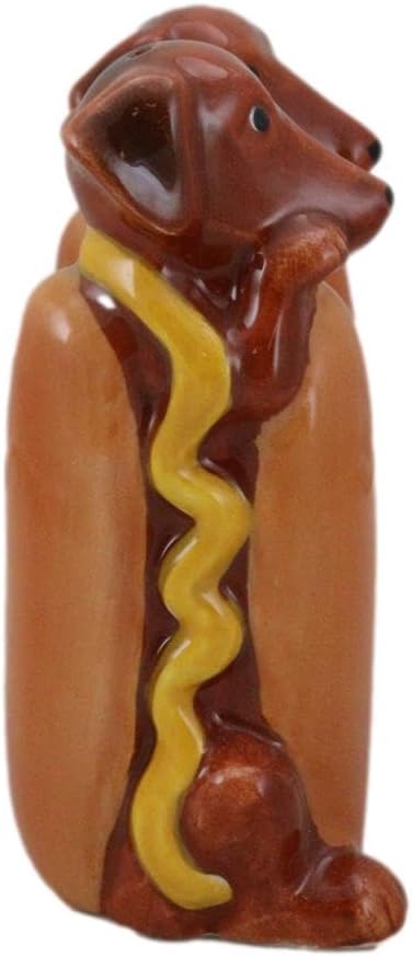 Miniatura 5 de Ebros Gift Street Food Hot Dog Wieners Dachshund Perros rellenos de salsa de tomate Mostaza, salero y pimentero, juego de figuritas como decoración