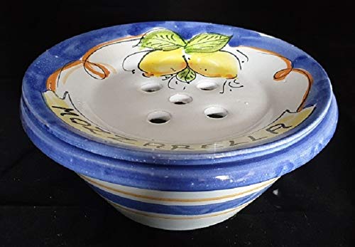 Generico Ciotola Porta Mozzarella in Ceramica di Vietri Dipinta a Mano Decoro Limoni, Diametro 20 cm, Altezza 11 cm, Made in Italy