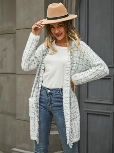 Image of Women's Long Sleeves Open Front Casual Leopard Print Fuzzy Knitted Sweater Cardigan Coat Outwear