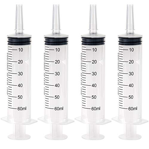 LUTER 4 Pack Plastic Syringe with Measurement, Sterile Syringe Measuring Syringe Tools No Needle for Scientific Labs, Dispensing, Measuring, Watering (60 ml)