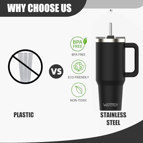 Image of 20 oz Tumbler with Handle,Tumbler with Lid and Straw,Double Wall Insulated Cup Stainless Steel Travel Mug(Cold for 34 Hours),Water Bottle for Iced Tea,Coffee,Cold Beverages(Black)